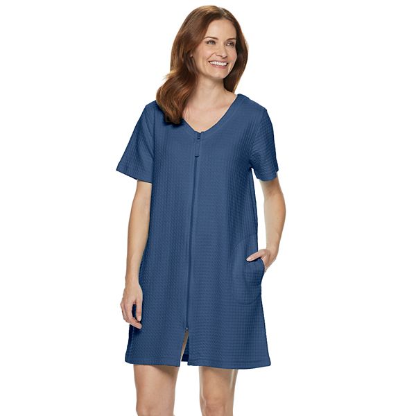 Women's Croft & Barrow® Waffle-Knit Zip-Front Short Sleeve Robe