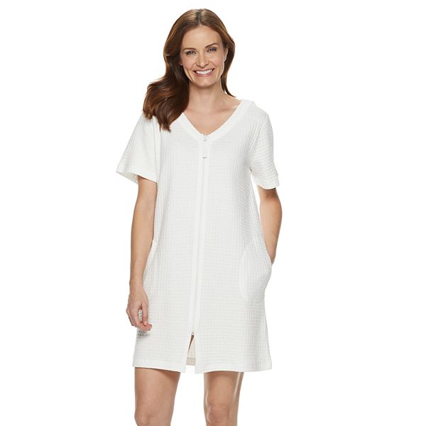 Women's Croft & Barrow® Waffle-Knit Zip-Front Short Sleeve Robe