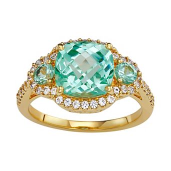Classic Treasures 18K Gold over Sterling Silver Lab-Created Green Spinel & White Sapphire Ring