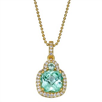 Classic Treasures 18K Gold over Sterling Silver Lab-Created Green Spinel & White Sapphire Pendant Necklace