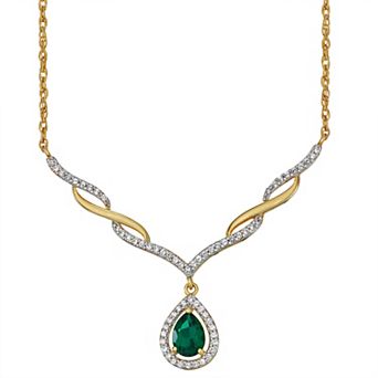 Classic Treasures 18K Gold Over Sterling Silver Two-Tone Lab-Created Emerald & White Sapphire Necklace
