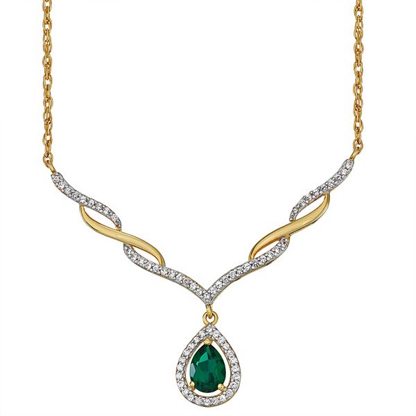 18K Gold Over Sterling Silver Two-Tone Lab-Created Emerald & White ...