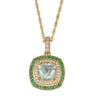 Classic Treasures 18K Gold over Sterling Silver Green Quartz Lab-Created Emerald & White Sapphire Drop Necklace