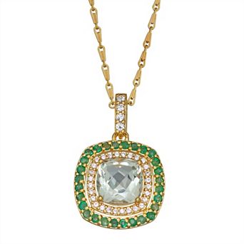 Classic Treasures 18K Gold over Sterling Silver Green Quartz Lab-Created Emerald & White Sapphire Drop Necklace