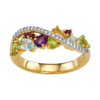 Classic Treasures 18K Gold Over Sterling Silver Gemstone & 1/10 Carat T.W. Diamond Ring