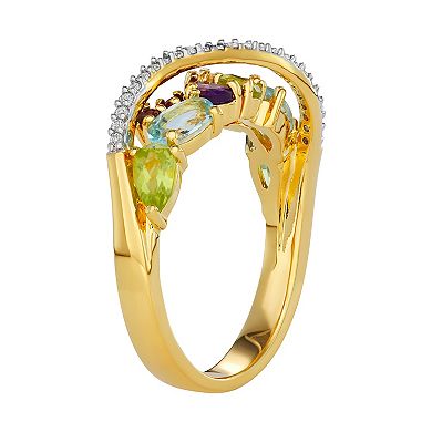 Classic Treasures 18K Gold Over Sterling Silver Gemstone & 1/10 Carat T.W. Diamond Ring