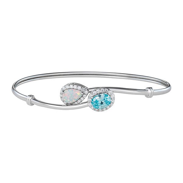 Sterling Silver Lab-Created Opal Blue & Clear Cubic Ziconia Cuff Bracelet