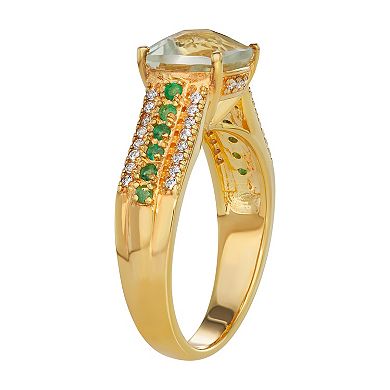 18K Gold over Sterling Silver Green Quartz Lab-Created Emerald & White Sapphire Ring