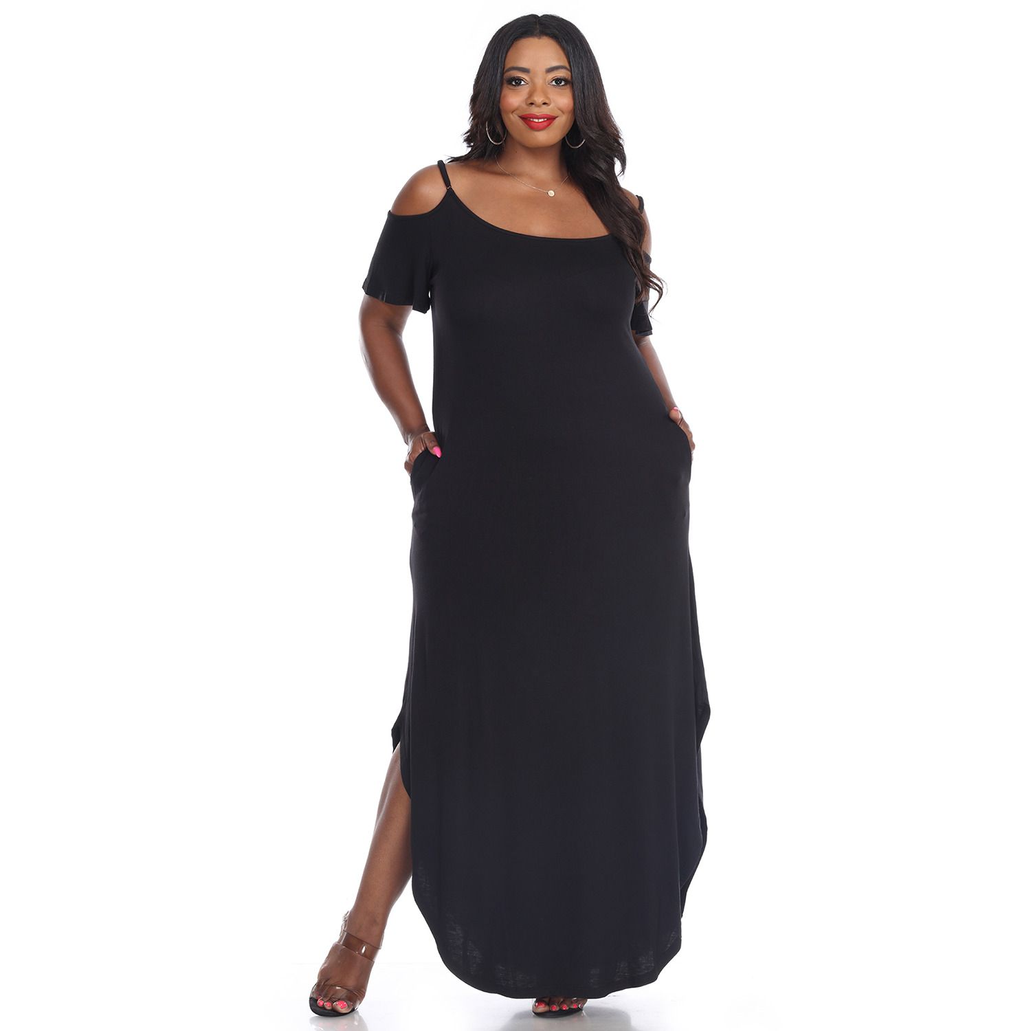 white cold shoulder plus size dress