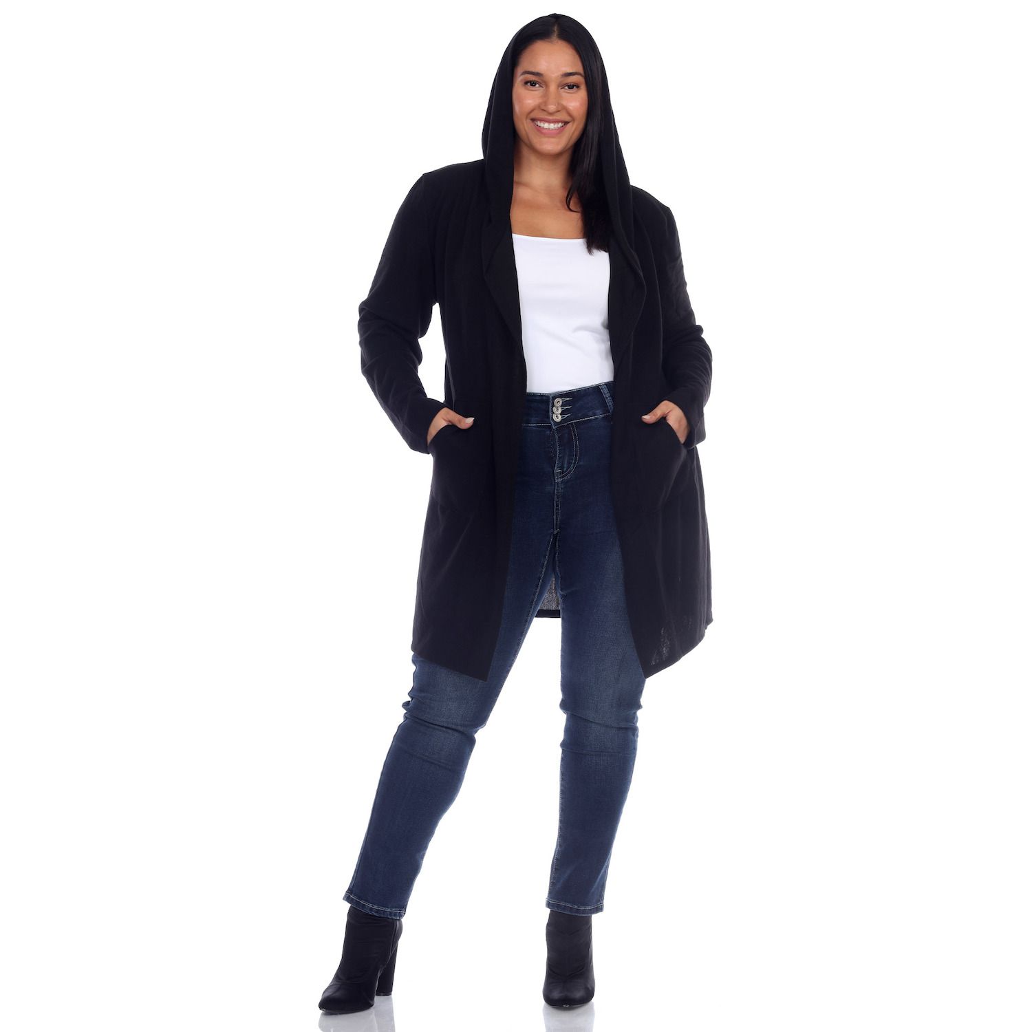 plus size black hooded cardigan