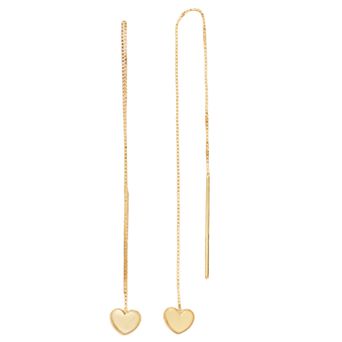 Color Romance 14k Gold Puffed Heart Threader Earrings