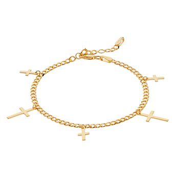 Color Romance 14k Gold Cross Curb Chain Bracelet