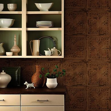 RoomMates Faux Copper Tin Tile Peel & Stick Wallpaper