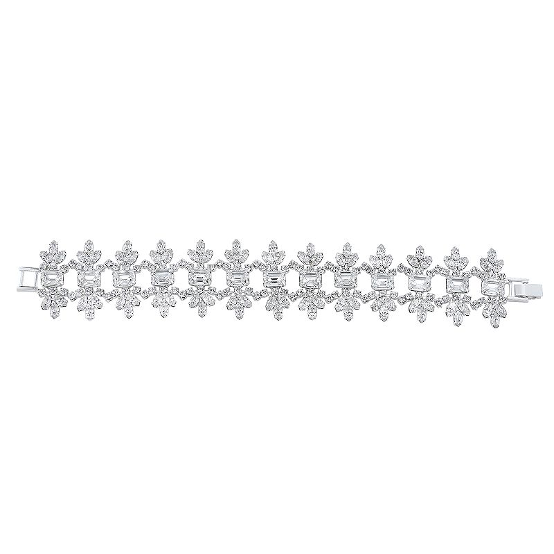 Simulated Crystal Open Lace Bracelet, Womens, Silver