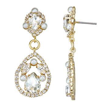 Vieste Simulated Crystal and Simulated Pearl Open Teardrop Nickel Free Earrings
