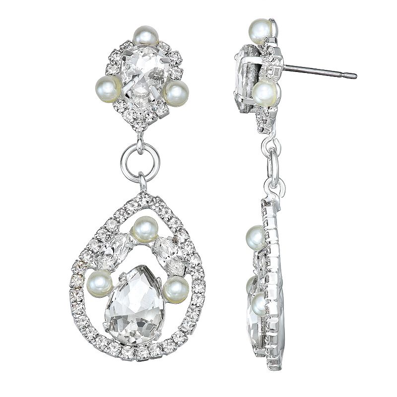Simulated Crystal and Simulated Pearl Open Teardrop Nickel Free Earrings, W