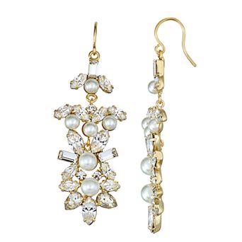 Vieste Simulated Crystal and Simulated Pearl Linear Drop Nickel Free Earring