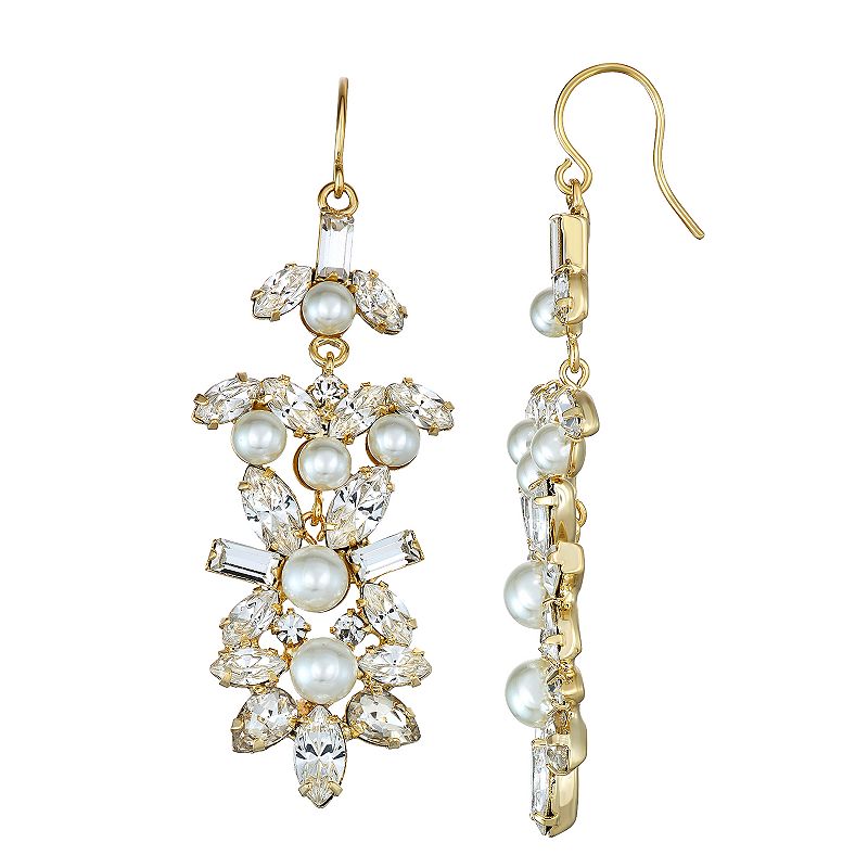 Simulated Crystal and Simulated Pearl Linear Drop Nickel Free Earring, Wome