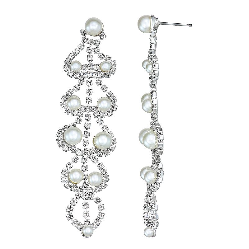 Simulated Crystal and Simulated Pearl Linear Scallop Nickel Free Earrings, 