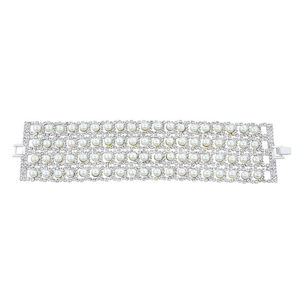 Simulated Crystal and Simulated Pearl Wide Bracelet