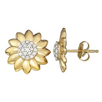 Jewelexcess 14k Gold Over Silver 1/8 Carat T.W. Diamond Flower Stud Earrings