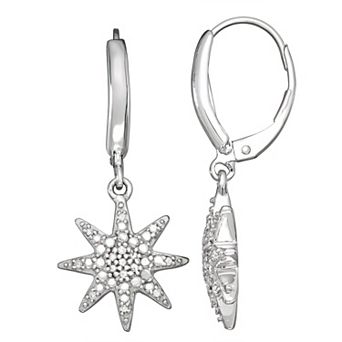 Jewelexcess Sterling Silver 1/10 Carat T.W. Diamond Star Leverback Earrings