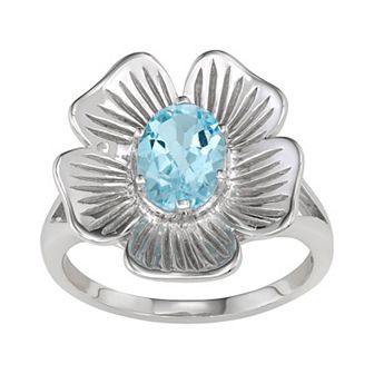 Jewelexcess Sterling Silver Sky Blue Topaz Flower Ring