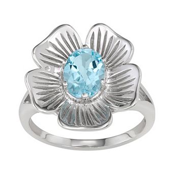 Jewelexcess Sterling Silver Sky Blue Topaz Flower Ring