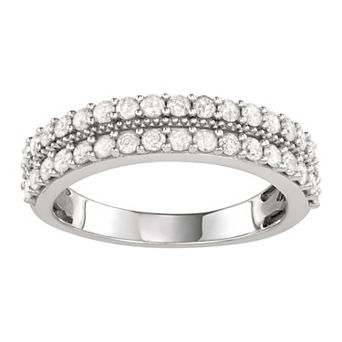 Jewelexcess Sterling Silver 3/4 Carat T.W. Diamond Double Row Ring