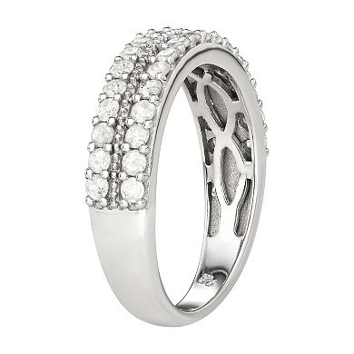 Jewelexcess Sterling Silver 3/4 Carat T.W. Diamond Double Row Ring