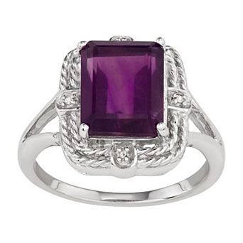Jewelexcess Sterling Silver Amethyst & Diamond Accent Ring