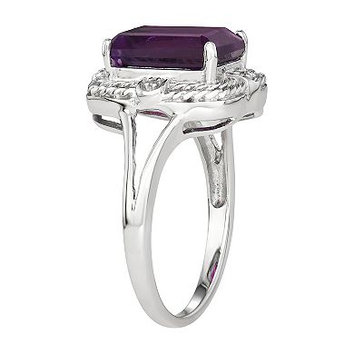 Jewelexcess Sterling Silver Amethyst & Diamond Accent Ring
