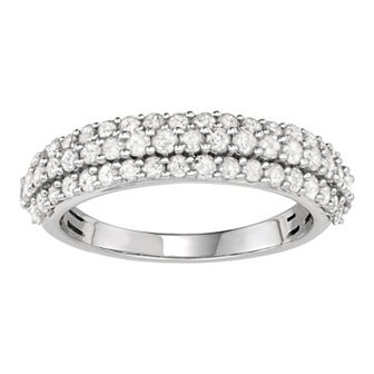 Jewelexcess Sterling Silver 1 Carat T.W. Diamond Triple Row Ring