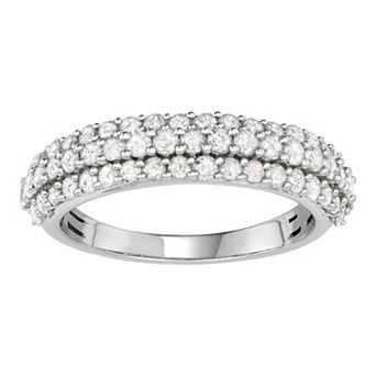 Jewelexcess Sterling Silver 1 Carat T.W. Diamond Triple Row Ring