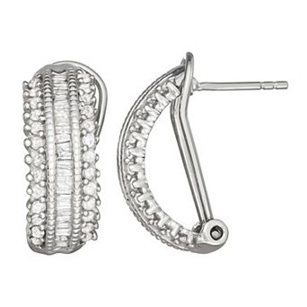 Jewelexcess Sterling Silver 1 Carat T.W. Diamond Baguette Semi-Hoop Earrings