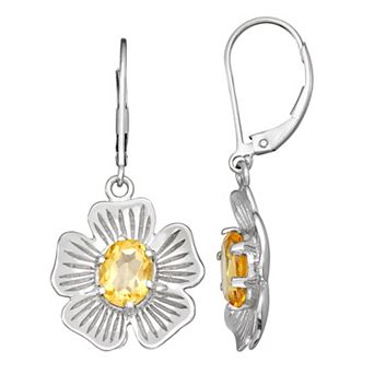 Jewelexcess Sterling Silver Citrine Flower Leverback Earrings