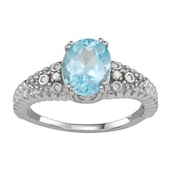 Jewelexcess Sterling Silver Sky Blue Topaz & Diamond Accent Ring