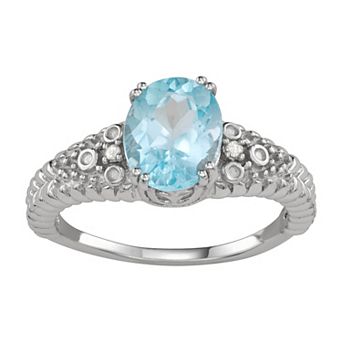Jewelexcess Sterling Silver Sky Blue Topaz & Diamond Accent Ring