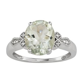 Jewelexcess Sterling Silver Green Quartz & Diamond Accent Ring
