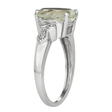 Jewelexcess Sterling Silver Green Quartz & Diamond Accent Ring