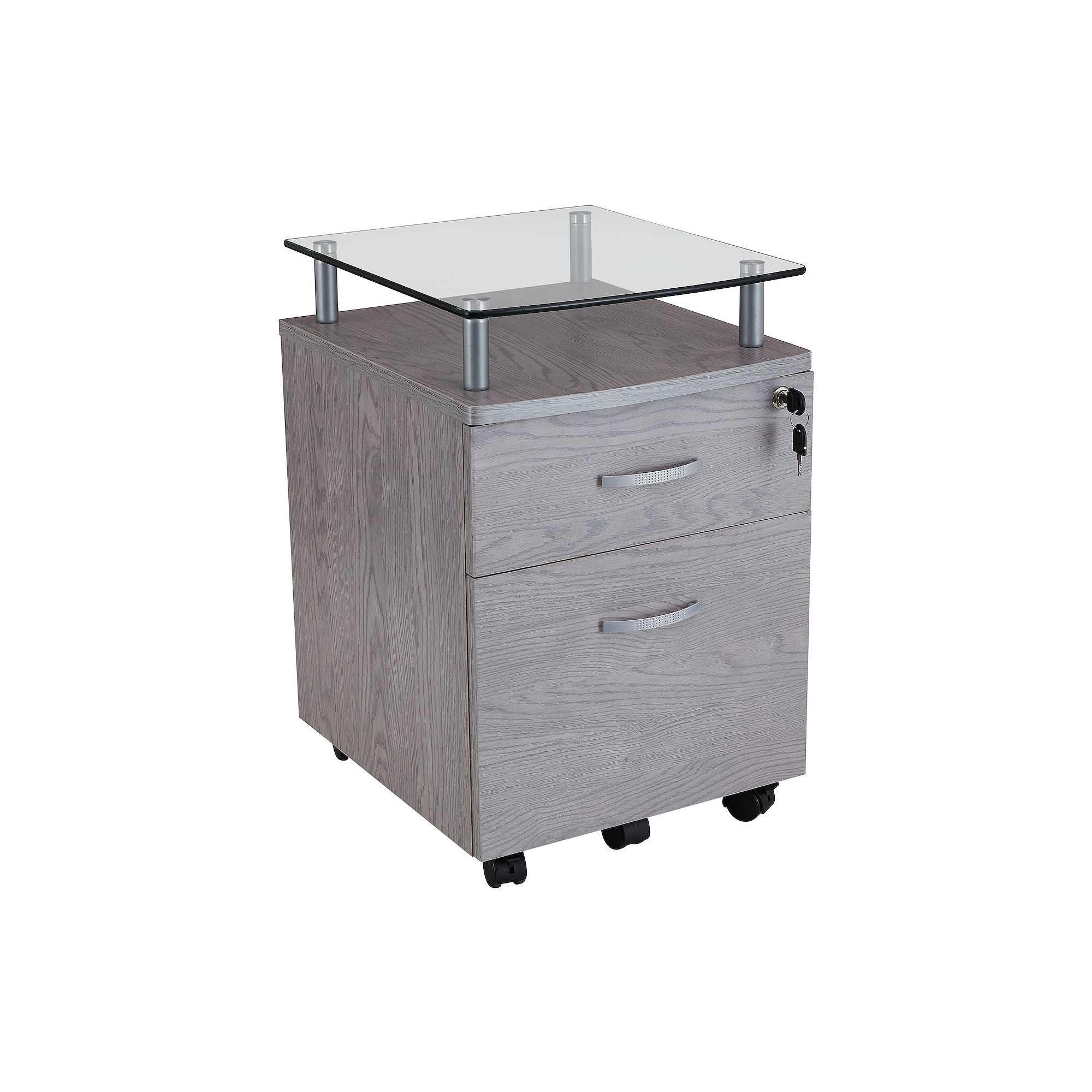Techni Mobili Rolling File Cabinet with Glass Top, Gray