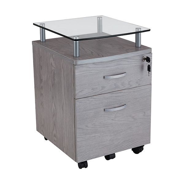 Techni Mobili Rolling File Cabinet With Glass Top