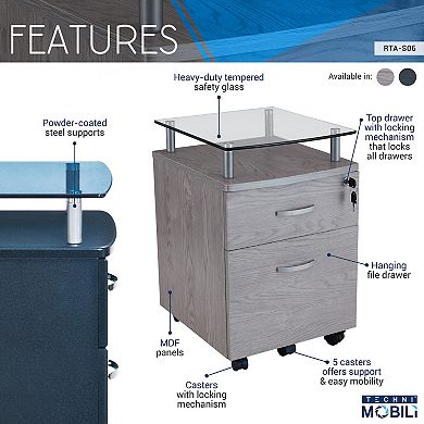 Techni Mobili Rolling File Cabinet with Glass Top