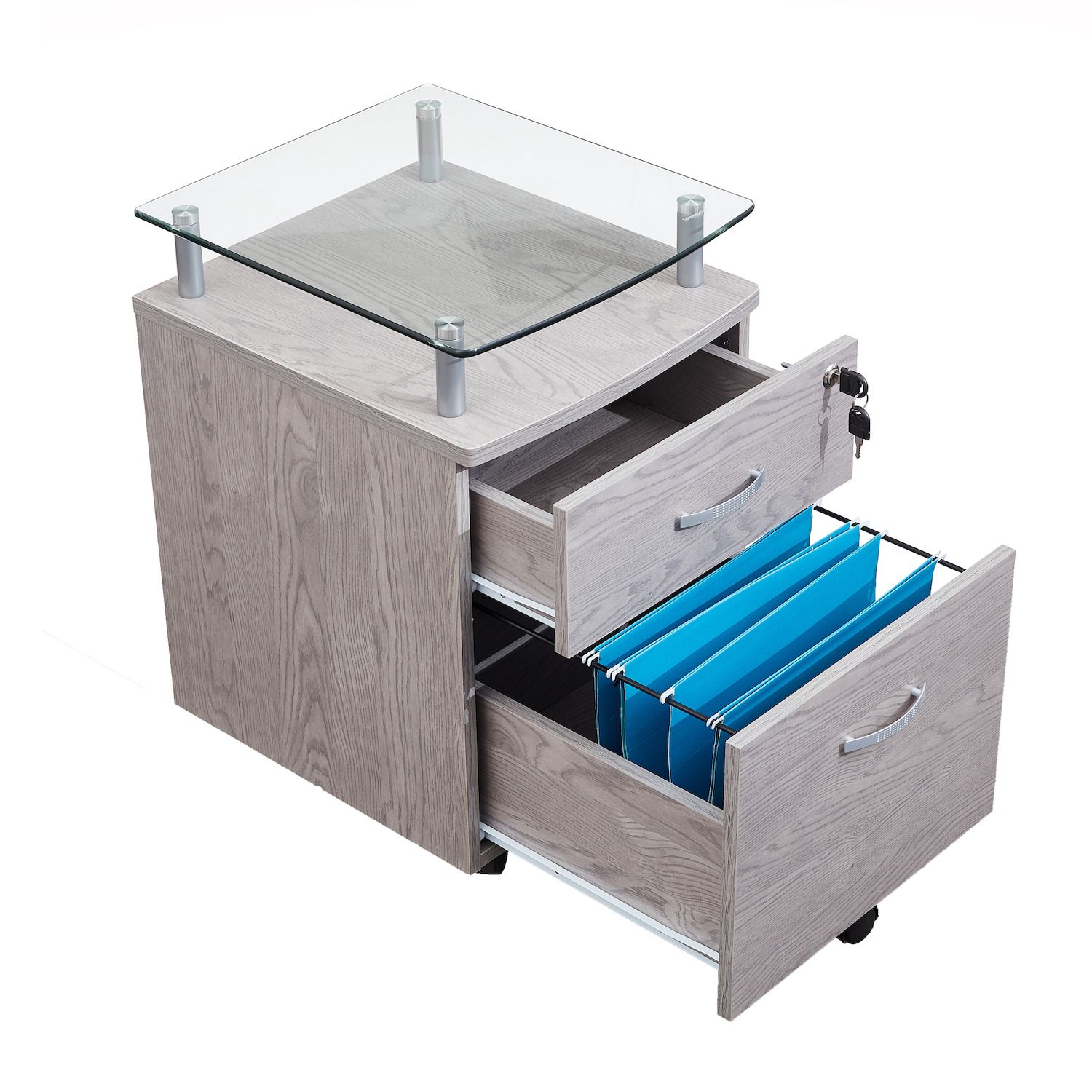 Techni Mobili Rolling File Cabinet with Glass Top - Thumbnail 3