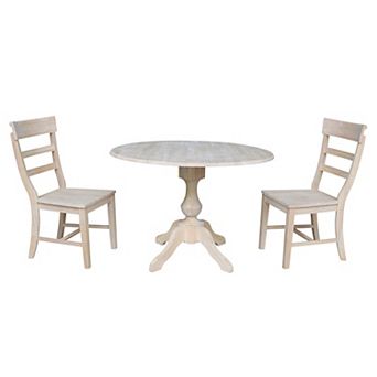 International Concepts Round Drop Leaf Pedestal Table with Two Chairs