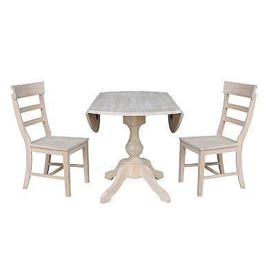 International Concepts Round Drop Leaf Pedestal Table with Two Chairs
