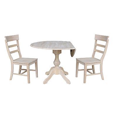 International Concepts Round Drop Leaf Pedestal Table with Two Chairs