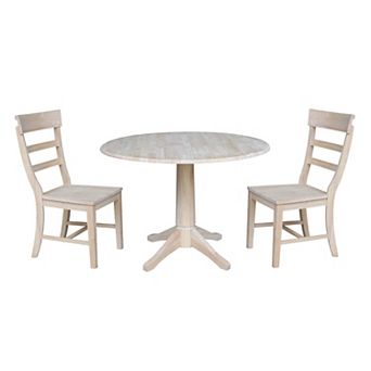 Unfinished Round Pedestal Dining Table & Curved Chair 3 pc Set