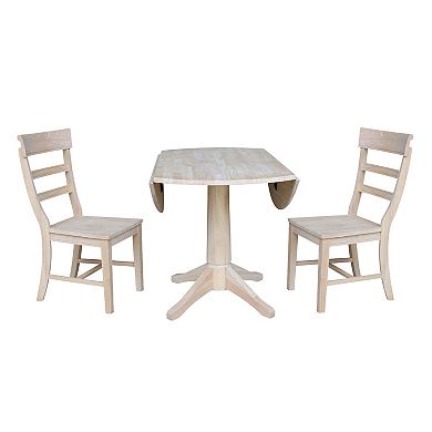 Unfinished Round Pedestal Dining Table & Chair 3-piece Set