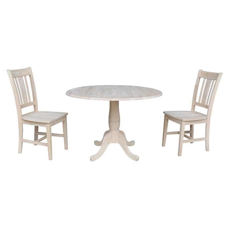Unfinished Round Pedestal Dining Table & Chair 3-piece Set, Brown